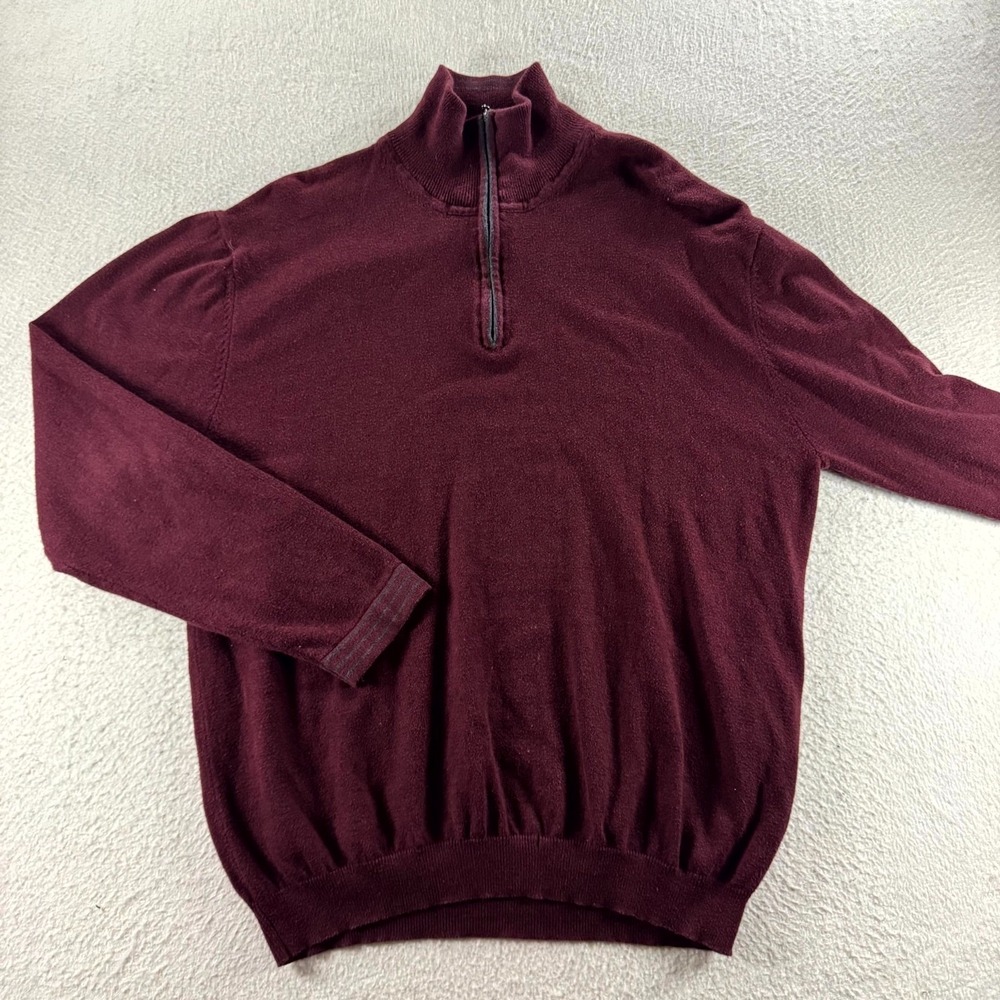 Alan Flusser Quarter Zip Sweater Mens XL Burgundy Cotton Cashmere Blend Designer
